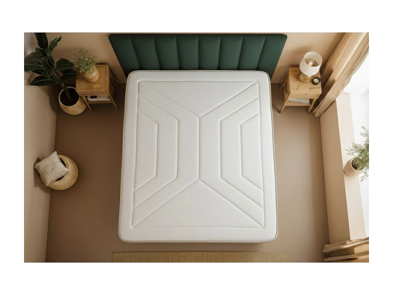 Pack prêt à dormir matelas LE TENDRE 200x200cm Ressorts ensachés + Mémoire de forme + sommier kit Beige