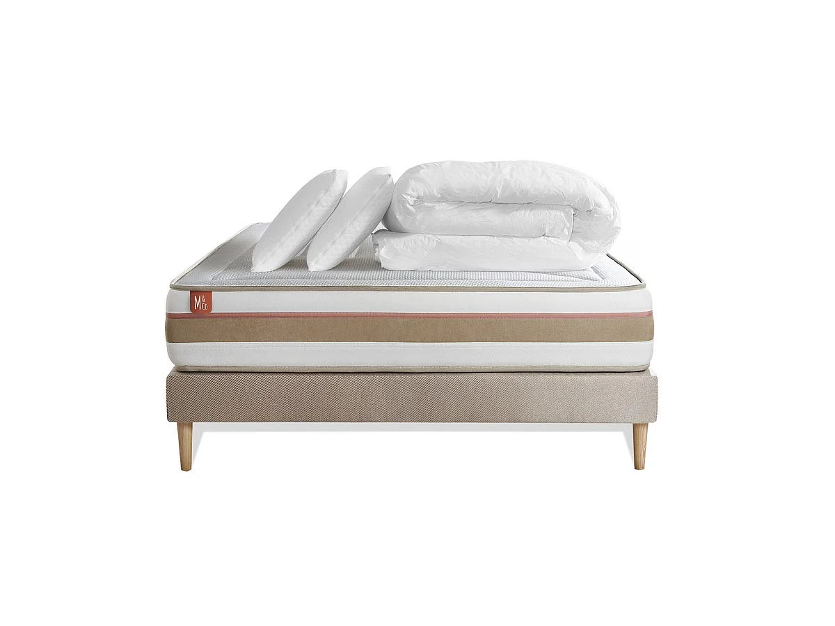 Pack prêt à dormir matelas LE TENDRE 200x200cm Ressorts ensachés + Mémoire de forme + sommier kit Beige
