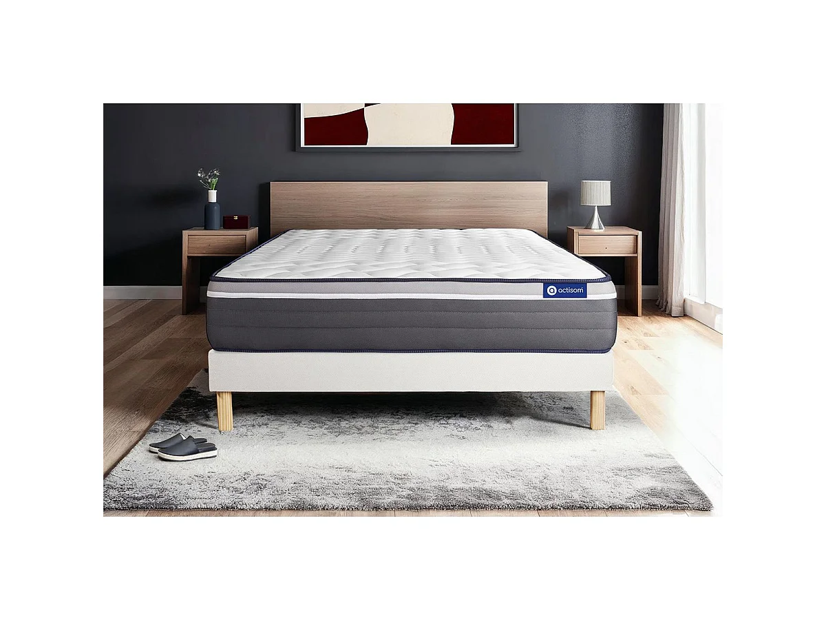 Ensemble matelas ACTILATEX PLUS 90x200 Latex+Mémoire de forme Maxi épaisseur 7zones de confort + sommier KIT blanc