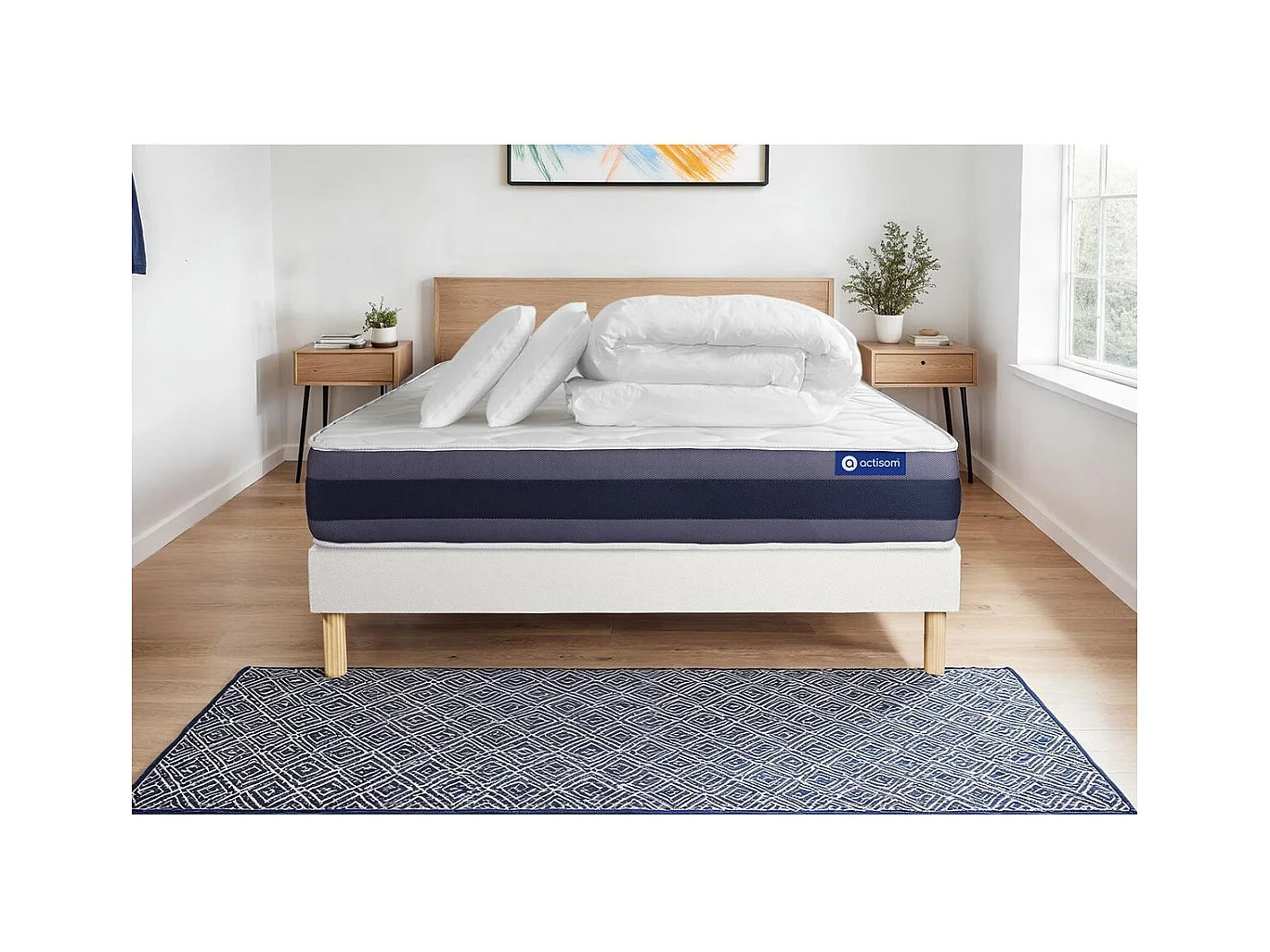 Compleet bedpakket - Matras 180x200 cm + Lattenbodem (in kit) + 2 kussens + Dekbed - Actimemo Morpho