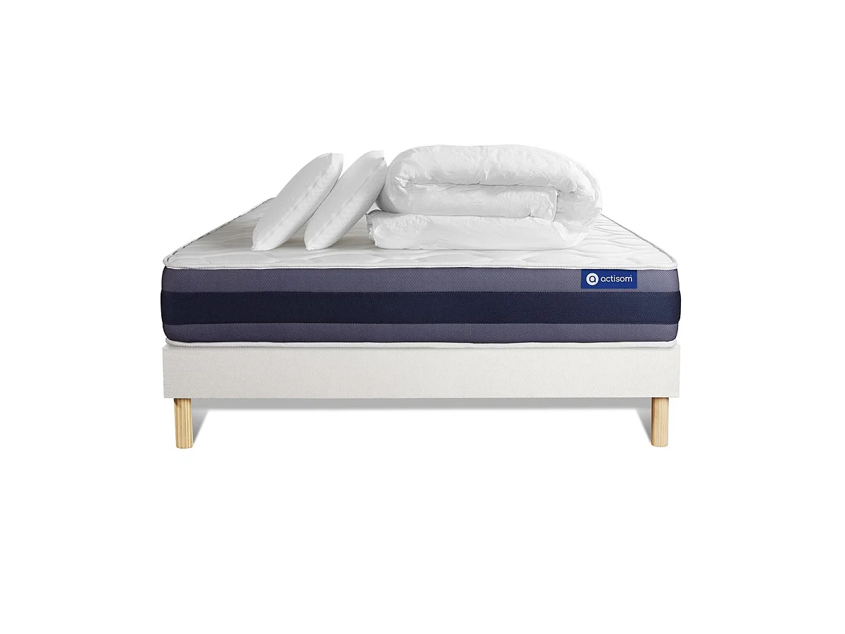 Pack prêt à dormir matelas Mémoire de forme ACTIMEMO MORPHO 180x200 5zones confort + sommier KIT blanc + 2 oreillers +couette