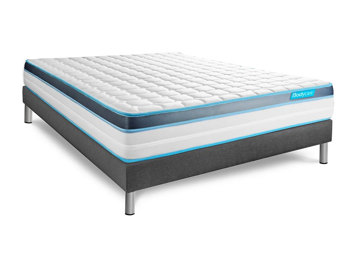 Pack 140x200 matelas BodyFit + sommier kit gris + Couette 240x220cm + 2 oreillers 60x40cm