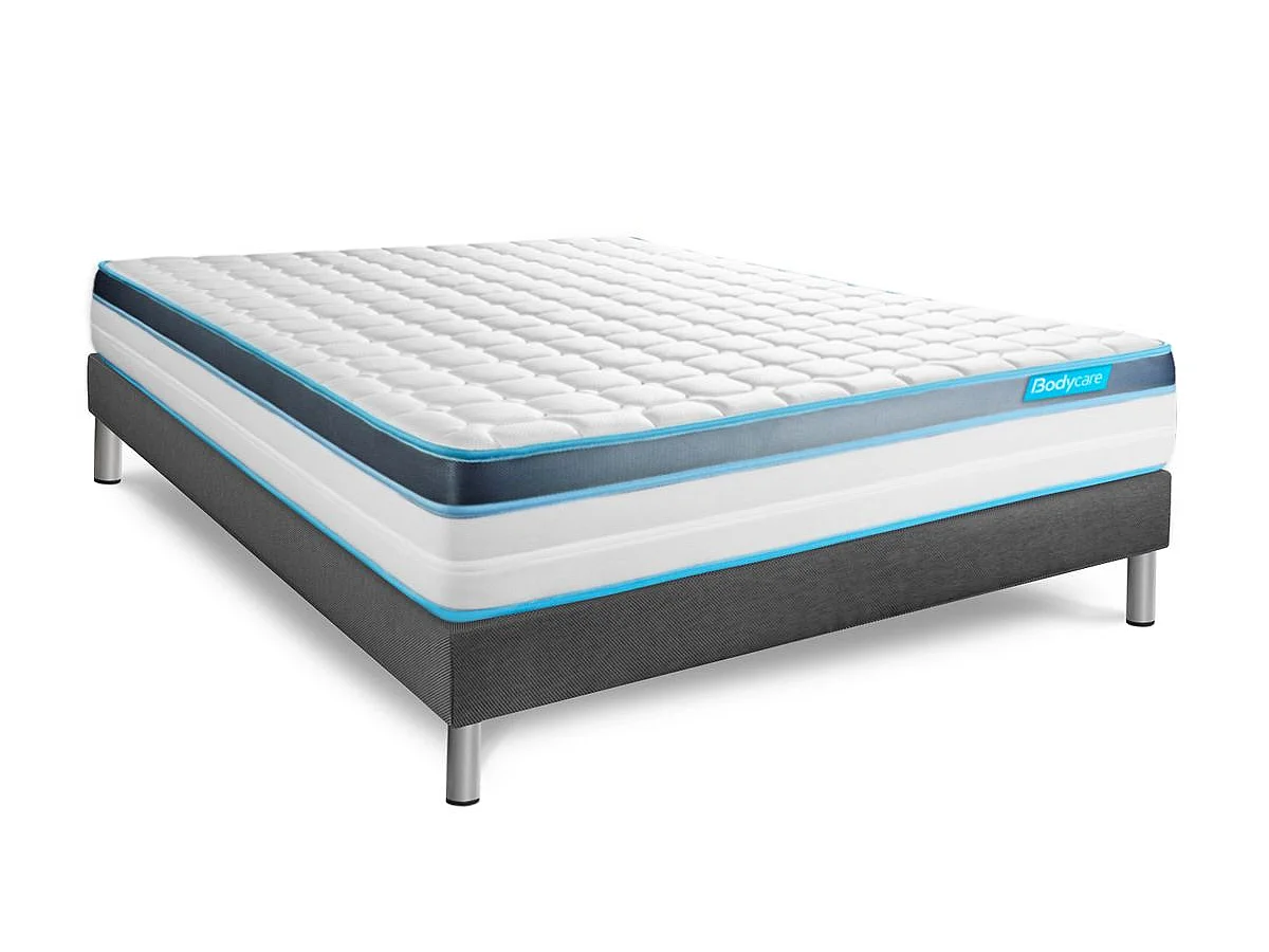 Pack 140x200 matelas BodyFit + sommier kit gris + Couette 240x220cm + 2 oreillers 60x40cm