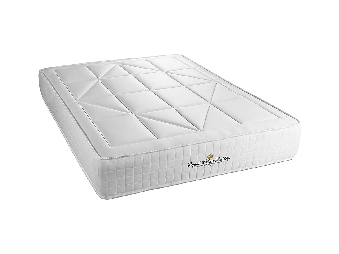 Pack matelas ressorts ensachés sommier KIT blanc + mémoire de forme maxi épaisseur Windsor 140x200cm + 2 oreillers + 1 couette 2