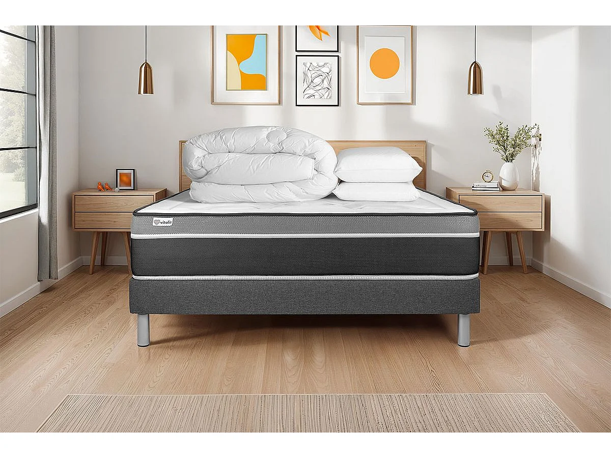 Pack prêt à dormir VITAL CARE 140 x 200 cm sommier Kit gris
