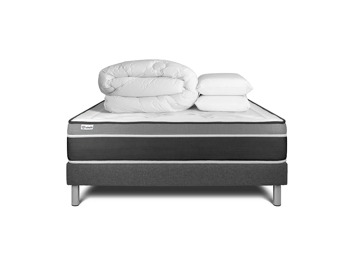 Pack prêt à dormir VITAL CARE 140 x 200 cm sommier Kit gris