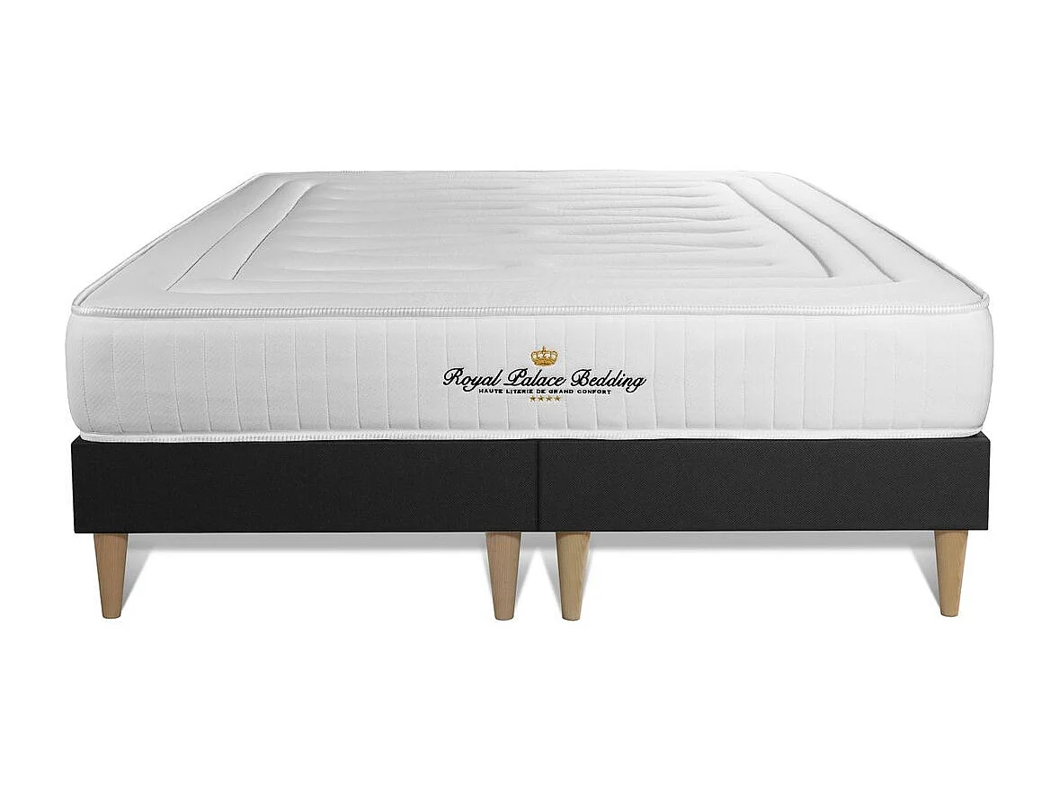 Pack matelas LANCASTER 200x200 + double sommiers noir 100x200 + Couette + 2 oreillers
