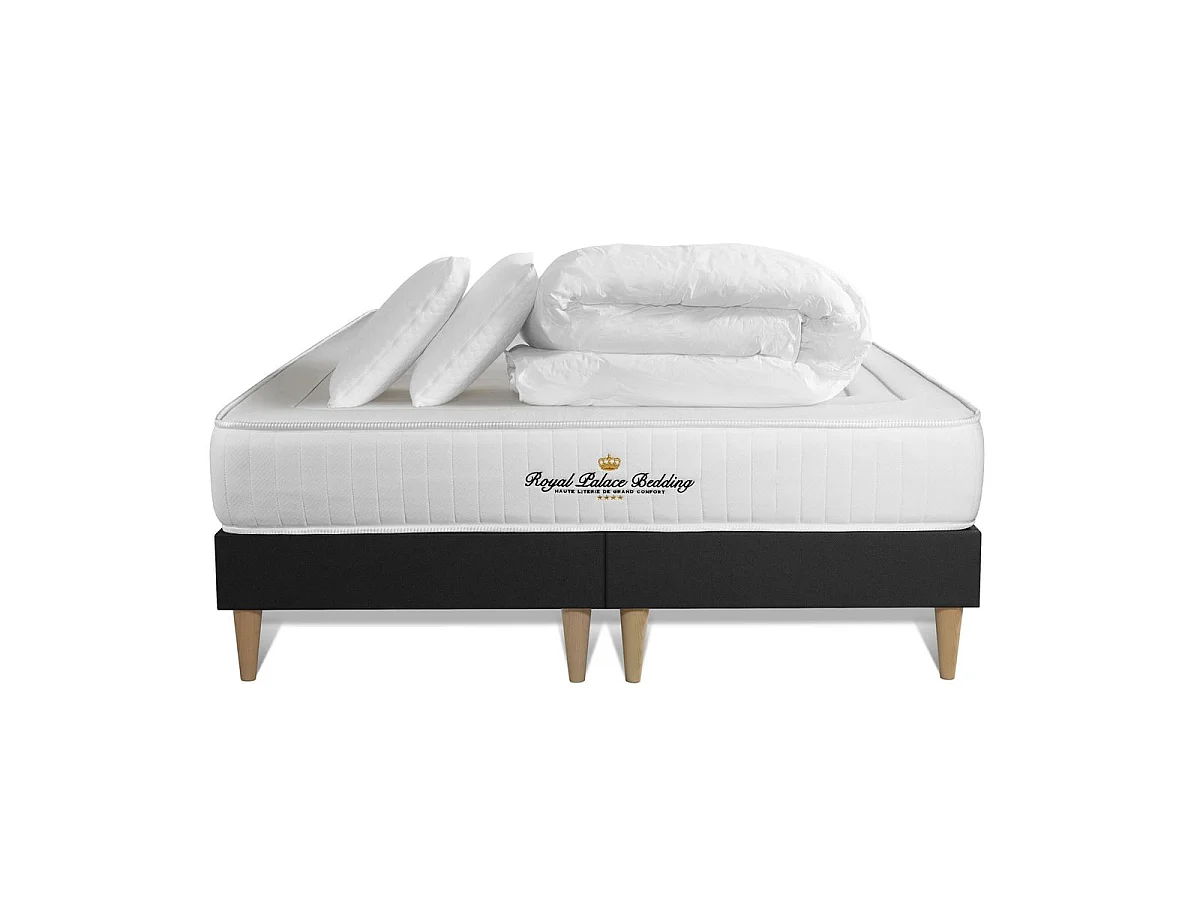 Pack matelas LANCASTER 200x200 + double sommiers noir 100x200 + Couette + 2 oreillers