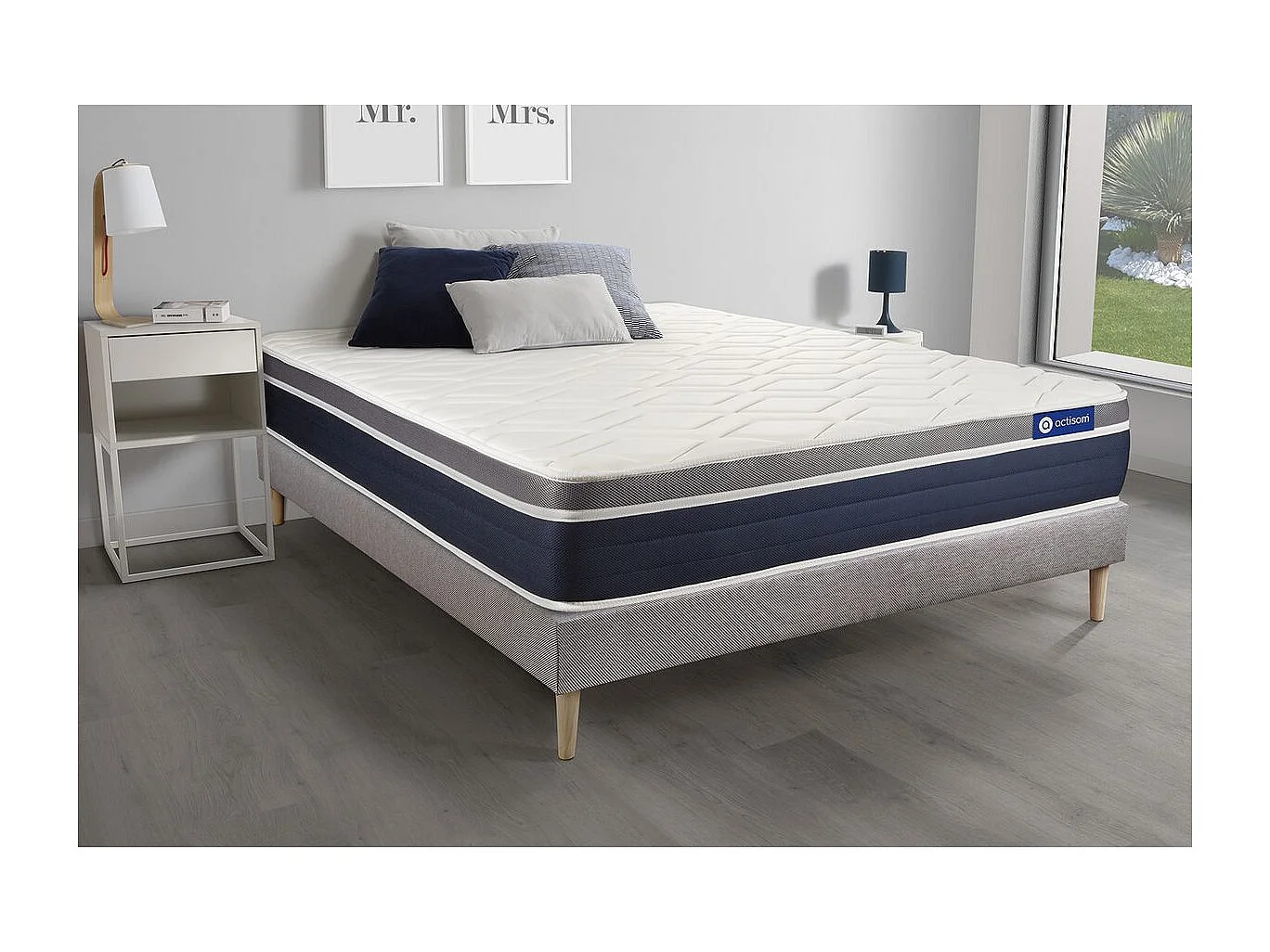 Lattenbodem en Actilatex confort matras 90x190cm , matrasdikte : 26 cm , latex en traagschuim , vrij stevig, 7 comfortzones