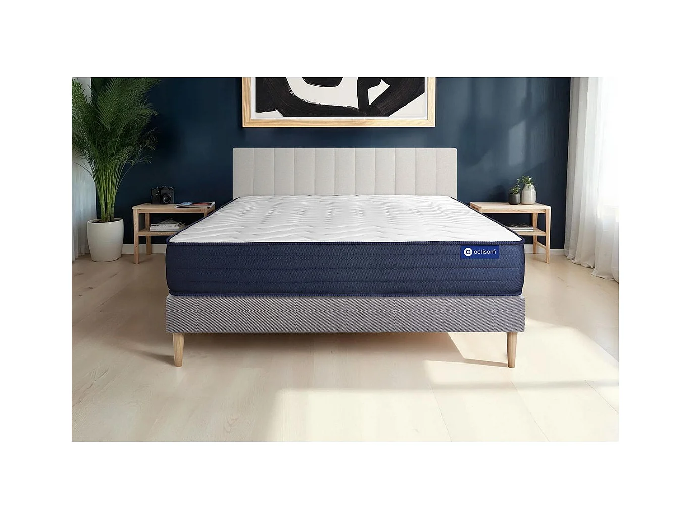 Ensemble matelas ACTILATEX LIFE 200x200 Latex et Mémoire de forme 5zones de confort + sommier KIT gris