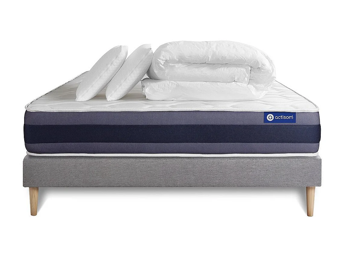Pack prêt à dormir matelas Mémoire de forme ACTIMEMO MORPHO 200x200 5zones confort + sommier KIT gris + 2 oreillers +couette