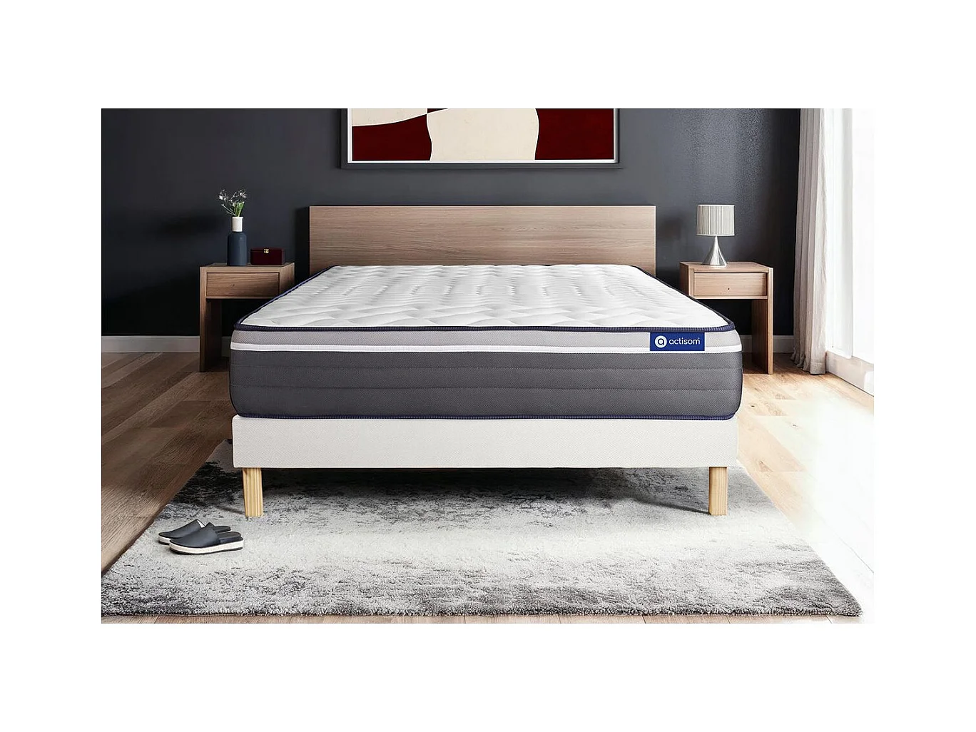 Ensemble matelas ACTILATEX PLUS 160x200 Latex+Mémoire de forme Maxi épaisseur 7zones de confort + sommier KIT blanc
