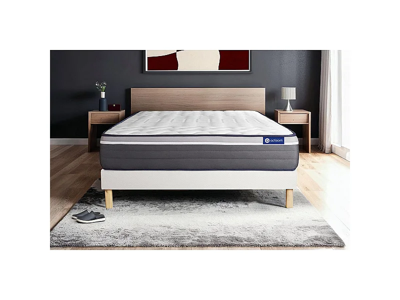 Ensemble matelas ACTILATEX PLUS 160x200 Latex+Mémoire de forme Maxi épaisseur 7zones de confort + sommier KIT blanc