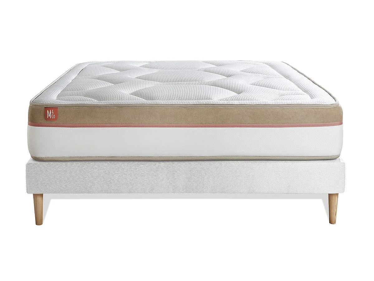 Ensemble LE COSY 200x200cm Mémoire de forme 7 zones de confort - Ep. 30cm + sommier kit Blanc