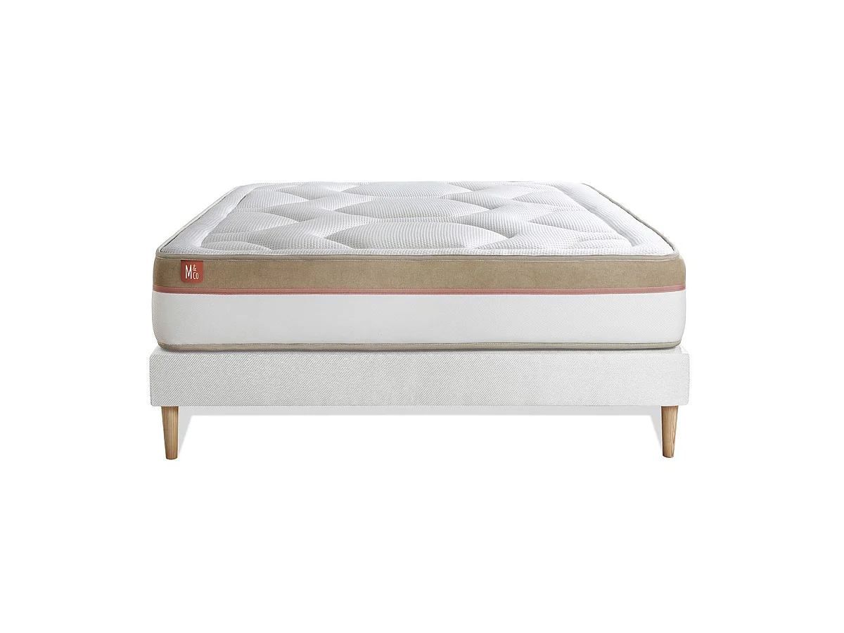 Ensemble LE COSY 200x200cm Mémoire de forme 7 zones de confort - Ep. 30cm + sommier kit Blanc