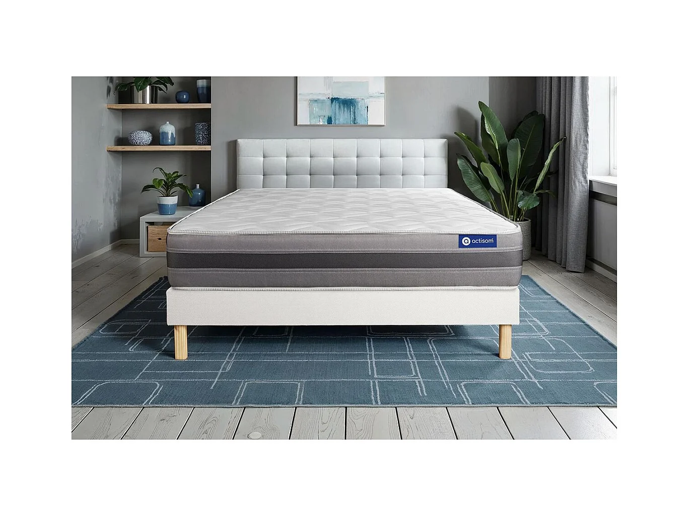 Ensemble matelas ACTIFLEX RELAX Ressorts ensachés + mémoire de forme 160x200 Max épaisseur 5zones confort + sommier KIT blanc