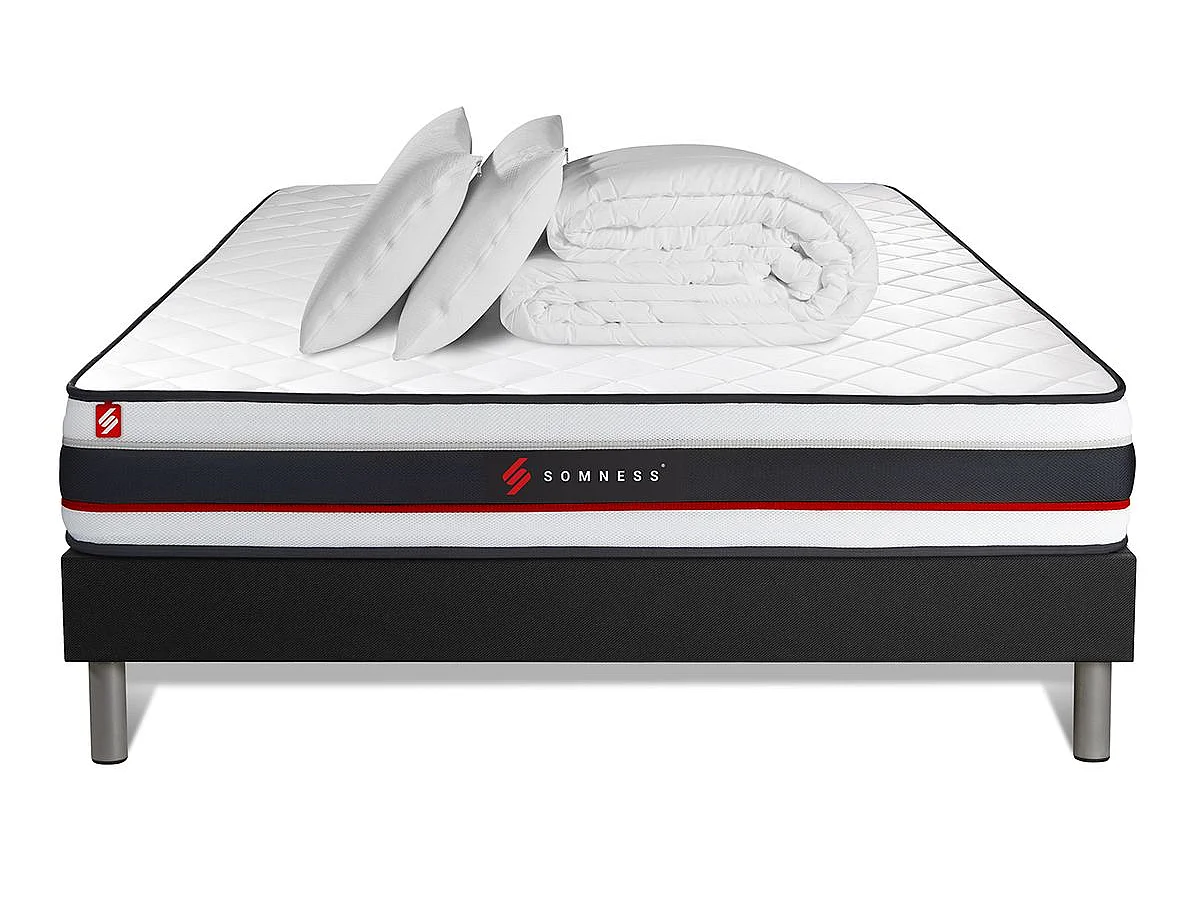 Pack sommier + matelas FORM 140x190 + 2 oreillers mémoire de forme + Couette Percale