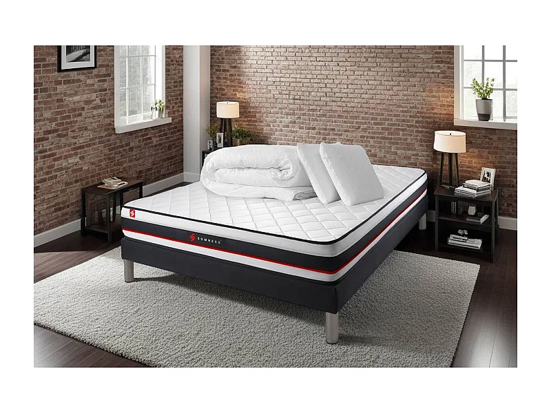 Pack sommier + matelas FORM 140x190 + 2 oreillers mémoire de forme + Couette Percale
