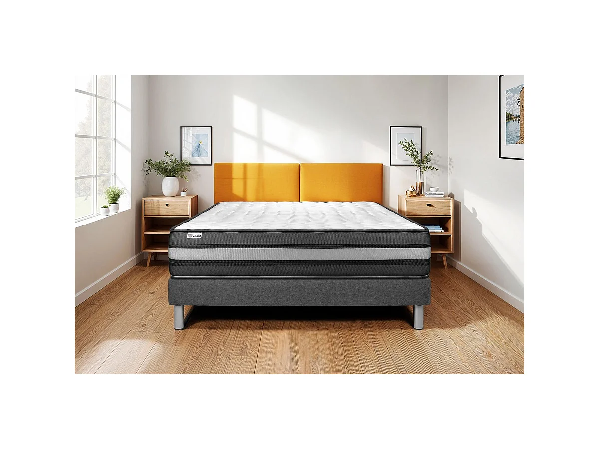 Ensemble VITALPOWER ZEN 90 x 190 cm sommier Kit gris
