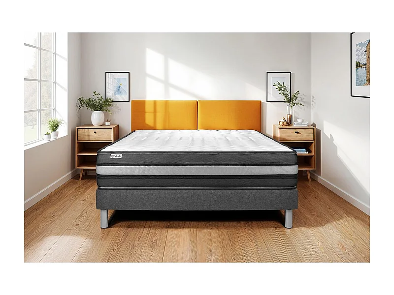 Ensemble VITALPOWER ZEN 90 x 190 cm sommier Kit gris