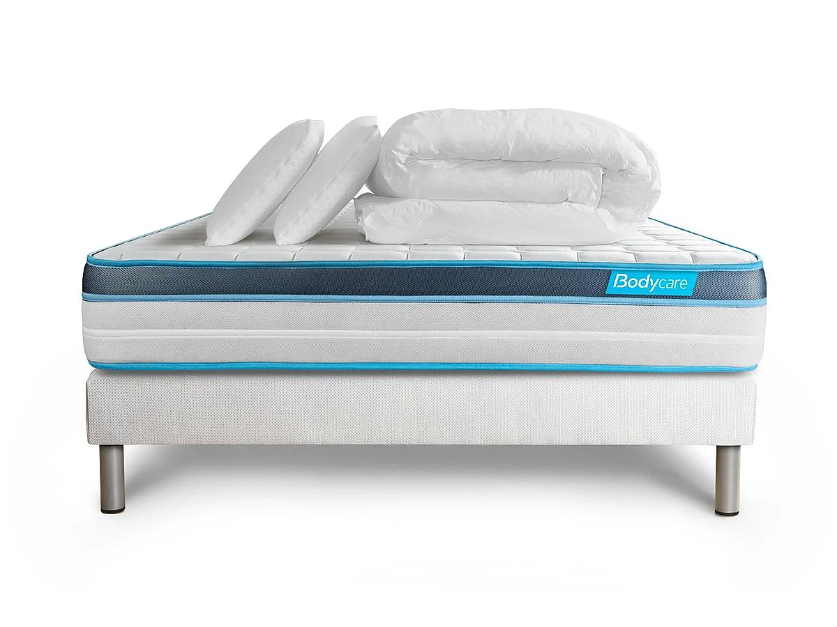 Pack 140x200 matelas BodyFit + sommier kit blanc + Couette 240x220cm + 2 oreillers 60x40cm