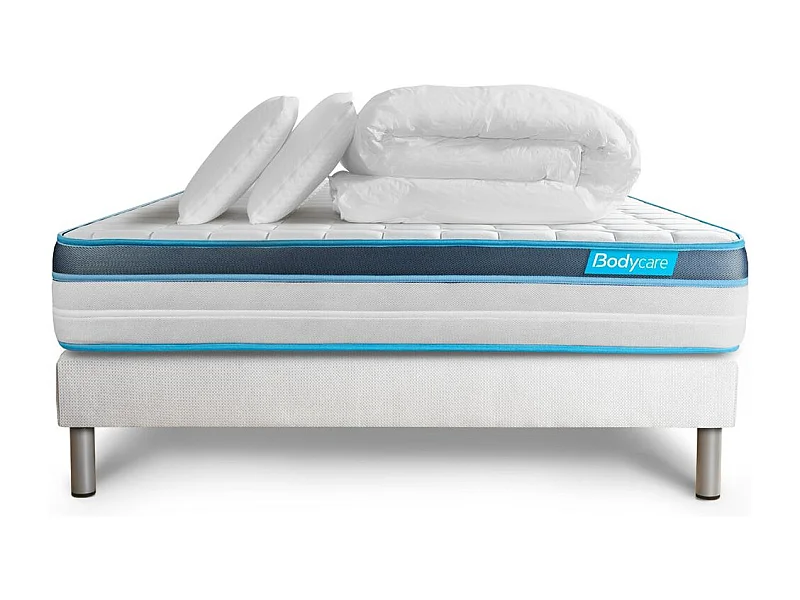 Pack 140x200 matelas BodyFit + sommier kit blanc + Couette 240x220cm + 2 oreillers 60x40cm