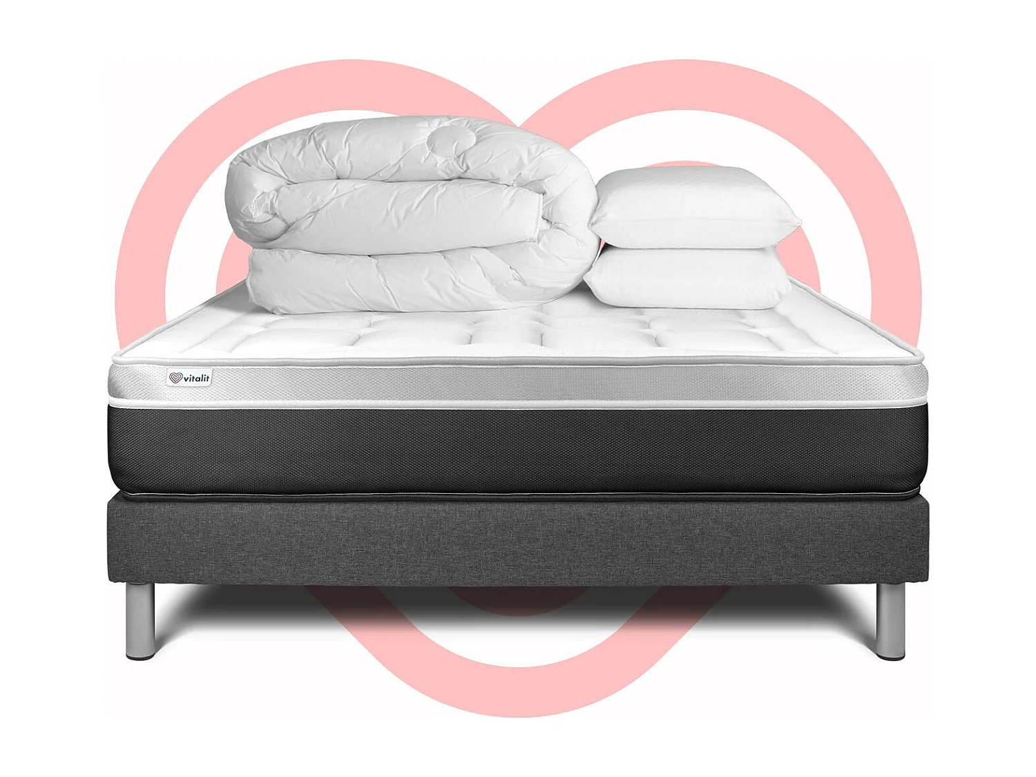 Pack prêt à dormir VITAL SOFT 140 x 190 cm sommier Kit gris