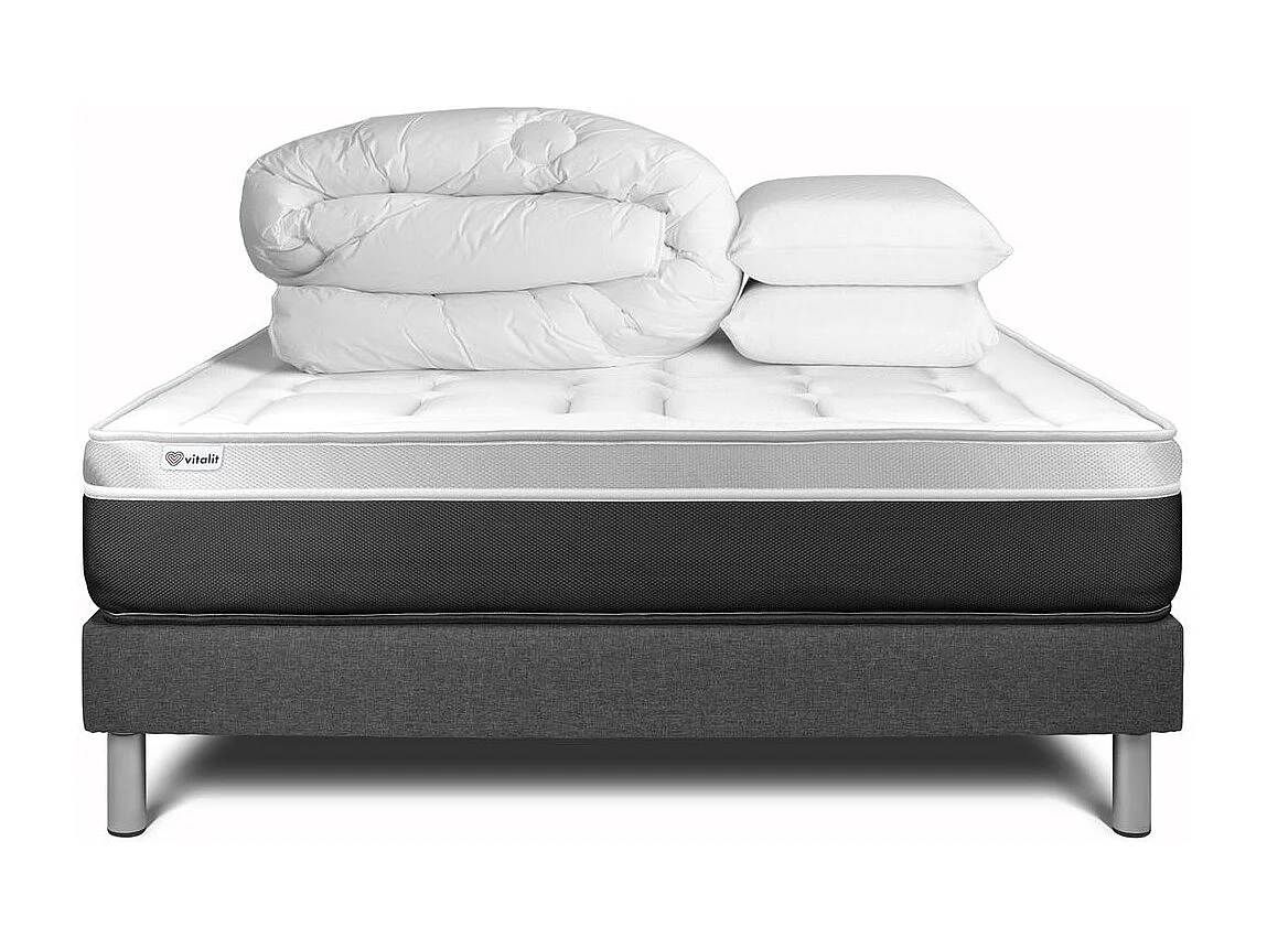 Pack prêt à dormir VITAL SOFT 140 x 190 cm sommier Kit gris