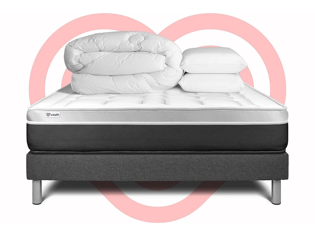 Pack prêt à dormir VITAL SOFT 140 x 190 cm sommier Kit gris
