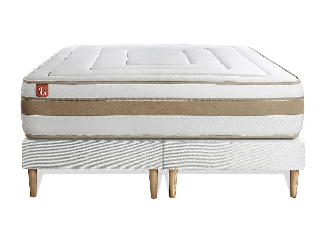 Ensemble LE RAFFINÉ 200x200cm Ressorts ensachés + Mémoire de forme BioVisco - Maxi épaisseur 26cm + double sommiers Blanc