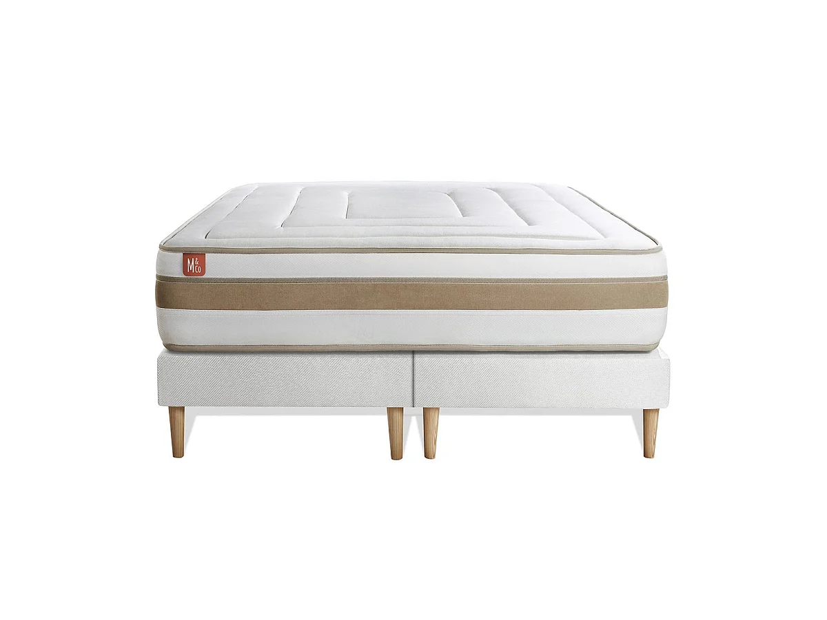 Ensemble LE RAFFINÉ 200x200cm Ressorts ensachés + Mémoire de forme BioVisco - Maxi épaisseur 26cm + double sommiers Blanc