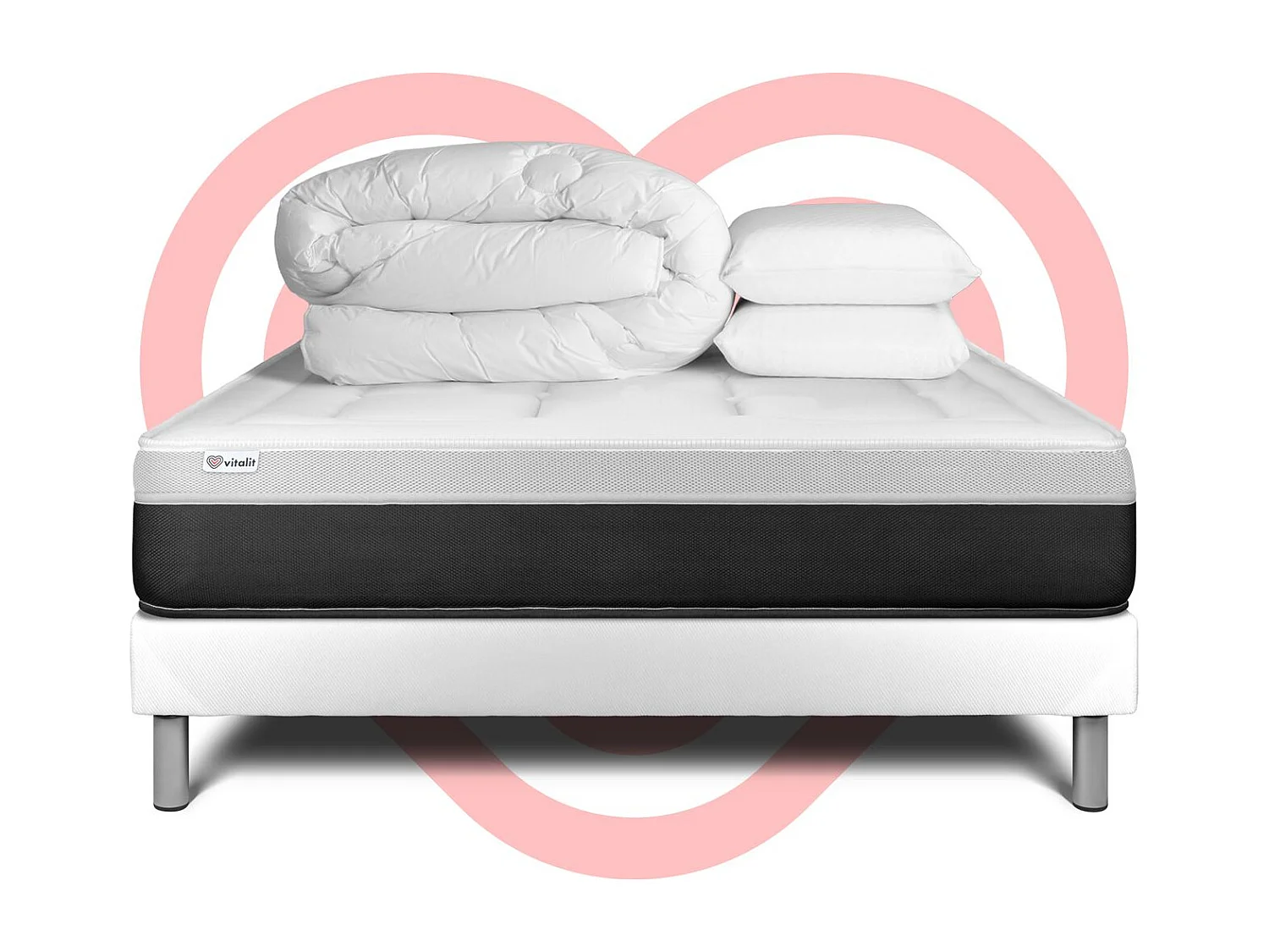 Compleet bedpakket - Matras 160x200 cm + Lattenbodem (kit) + 2 kussens + Dekbed - Vital Form