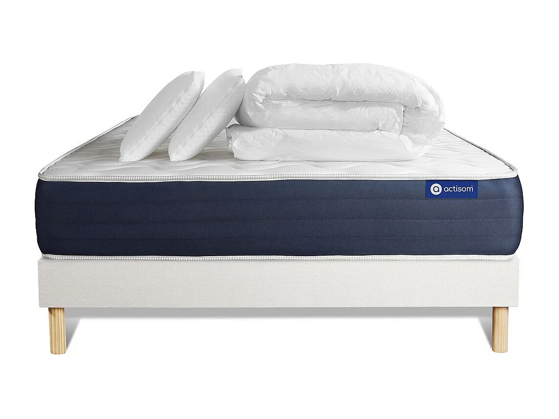 Pack prêt à dormir matelas Ressorts ensachés + Mémoire de forme ACTIFLEX SLEEP 140x190 + sommier KIT blanc +2oreillers+couette