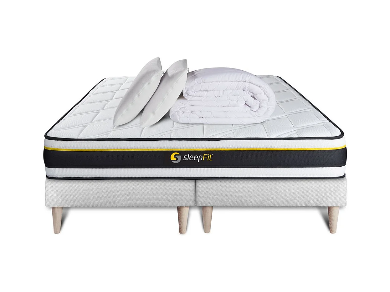 Pack double sommier 90x200 + matelas SOFT 180x200 + 2 oreillers mémoire de forme + Couette Percale