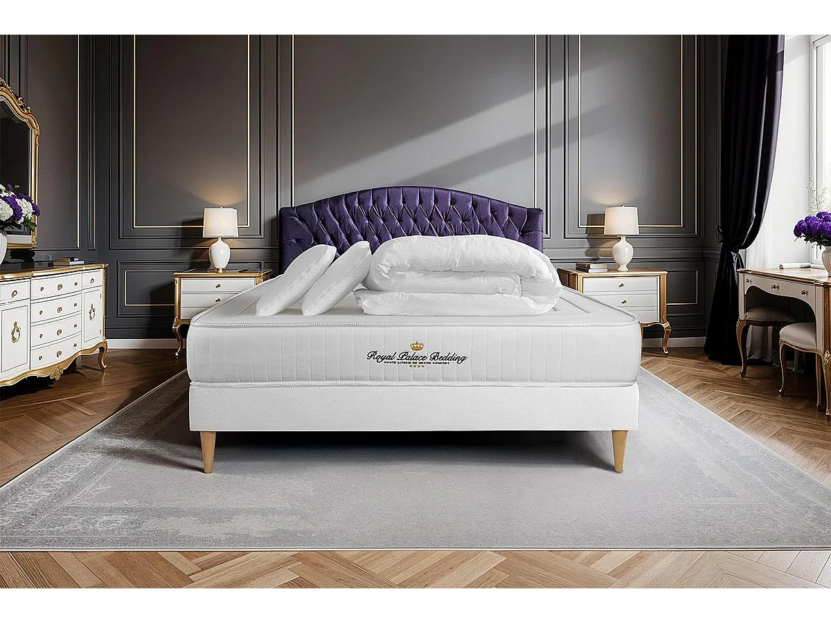 Kompletny zestaw lózka - materac 200x200 cm + Sprezyna skrzyniowa z listwami (w zestawie) + 2 poduszki Koldra - Nottingham