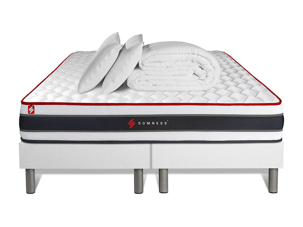 Pack matelas ENERGY 180x200 + double sommiers blanc 90x200 + Couette + 2 oreillers