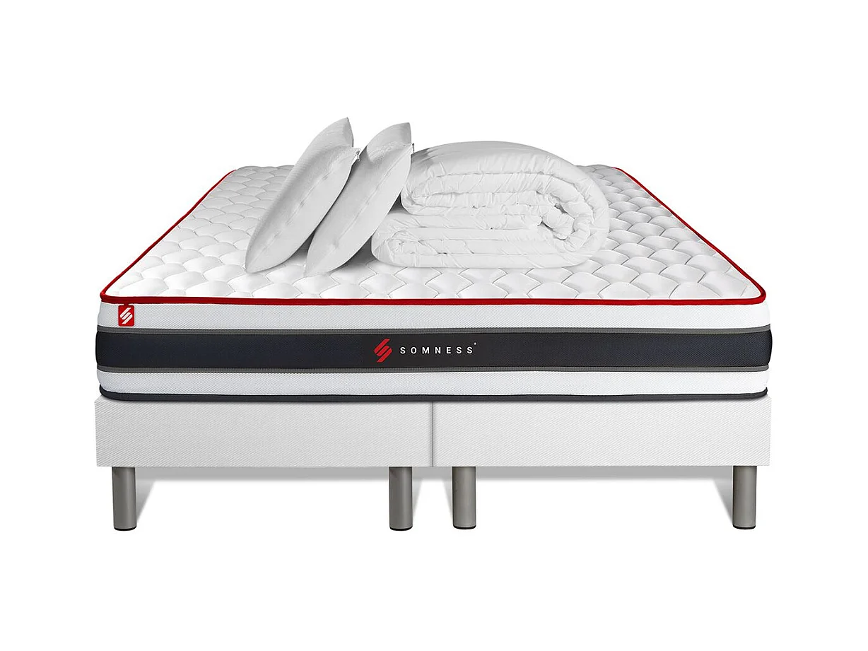 Pack matelas ENERGY 180x200 + double sommiers blanc 90x200 + Couette + 2 oreillers