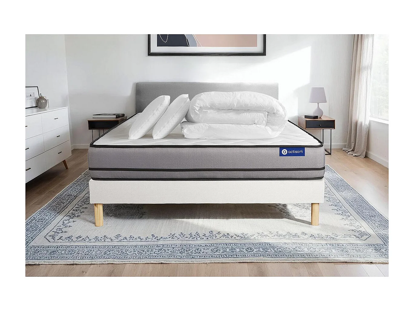 Compleet bedpakket - Matras 140x200 cm + Lattenbodem (kit) + 2 kussens + Dekbed - Actimemo Night