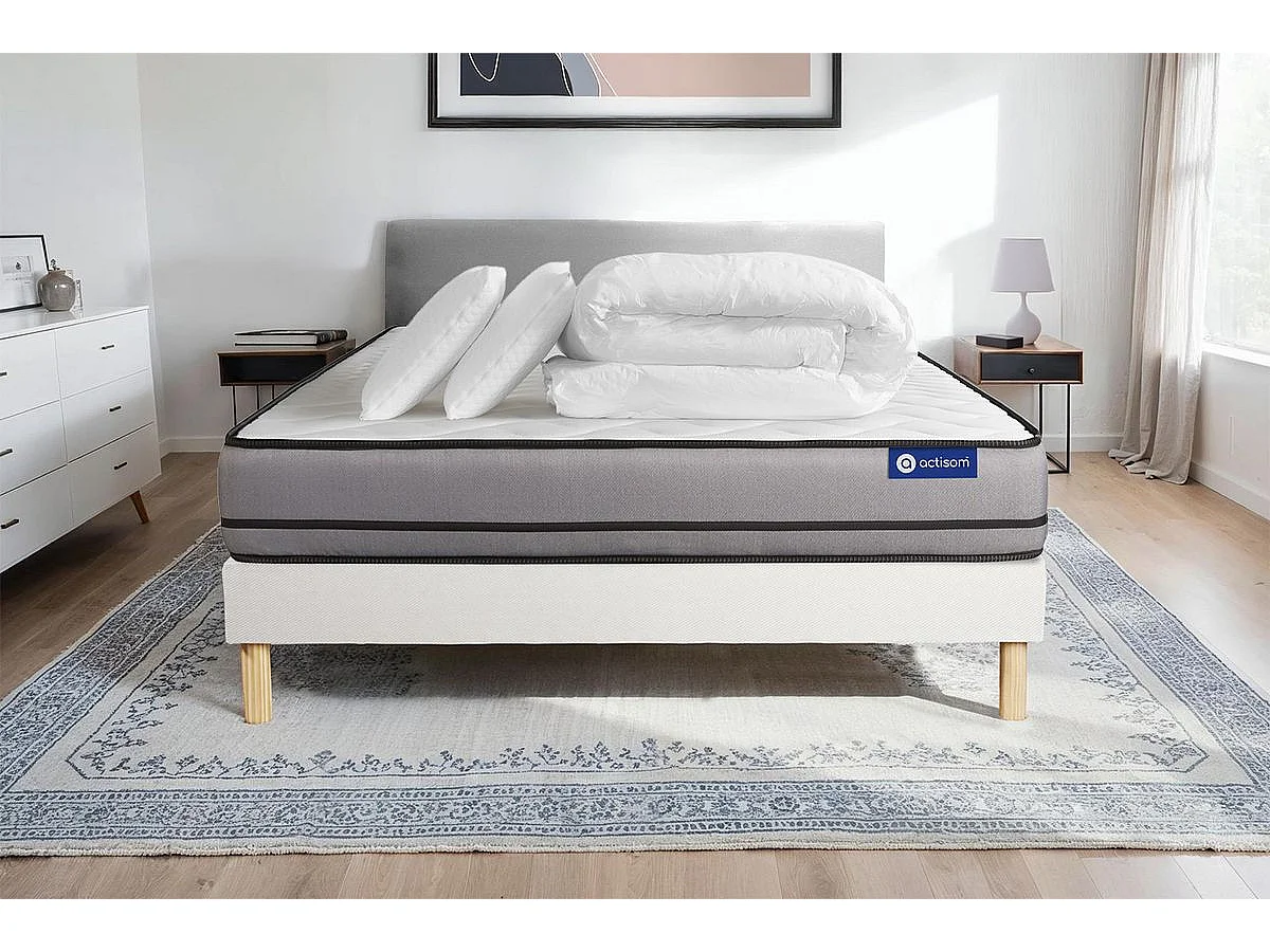 Compleet bedpakket - Matras 140x200 cm + Lattenbodem (kit) + 2 kussens + Dekbed - Actimemo Night