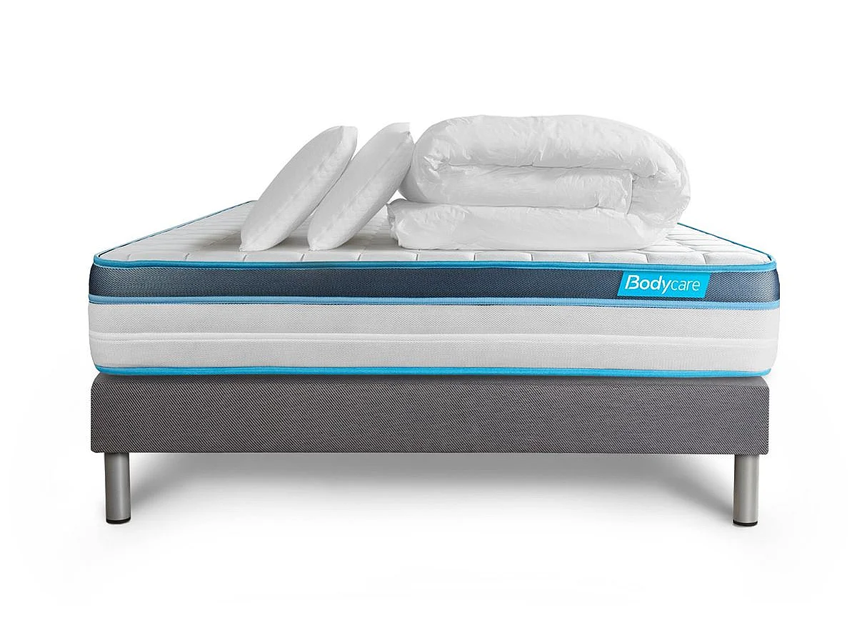 Pack 140x190 matelas BodyFit + sommier kit gris + Couette 240x220cm + 2 oreillers 60x40cm