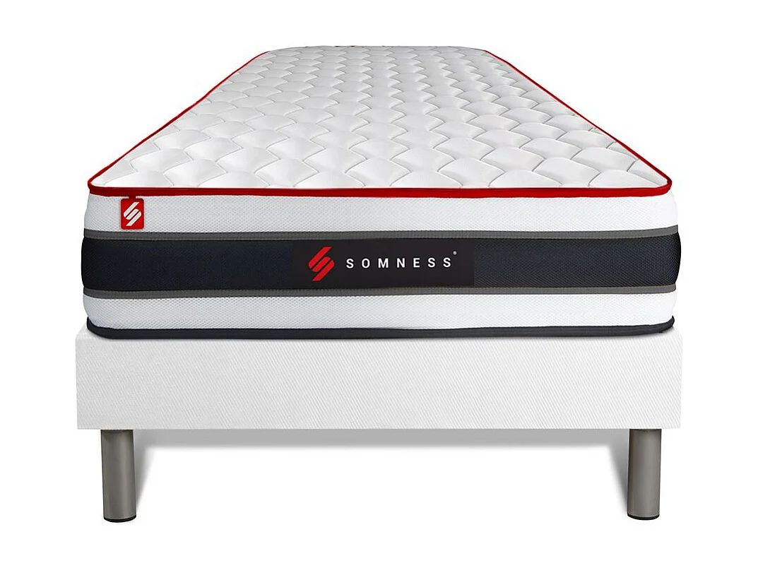 Ensemble 90x200 matelas ENERGY ressorts ensachés et mémoire de forme + sommier kit blanc