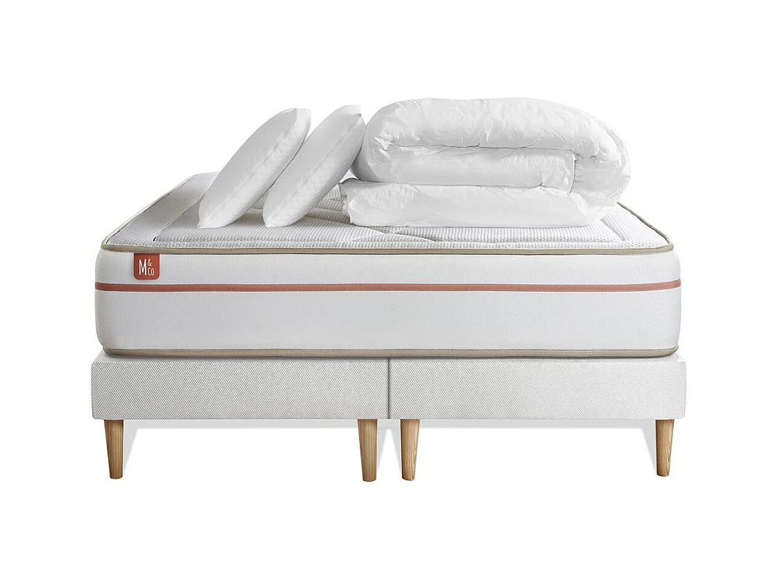 Pack prêt à dormir matelas LE PAISIBLE 180x200cm Mémoire de forme BioVisco + double sommiers Blanc + 2 oreillers + couette