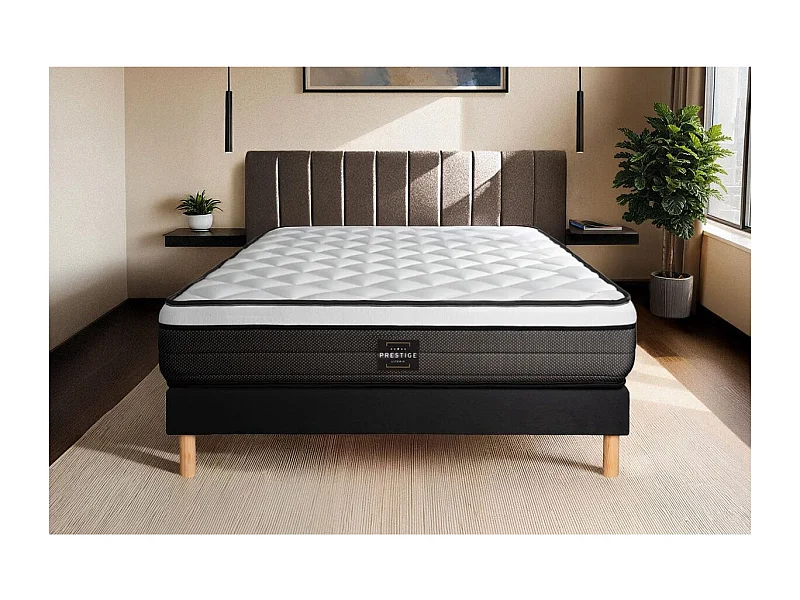 Ensemble Suite 140x190 Ressorts ensachés, mémoire de forme 5 zones sommier noir