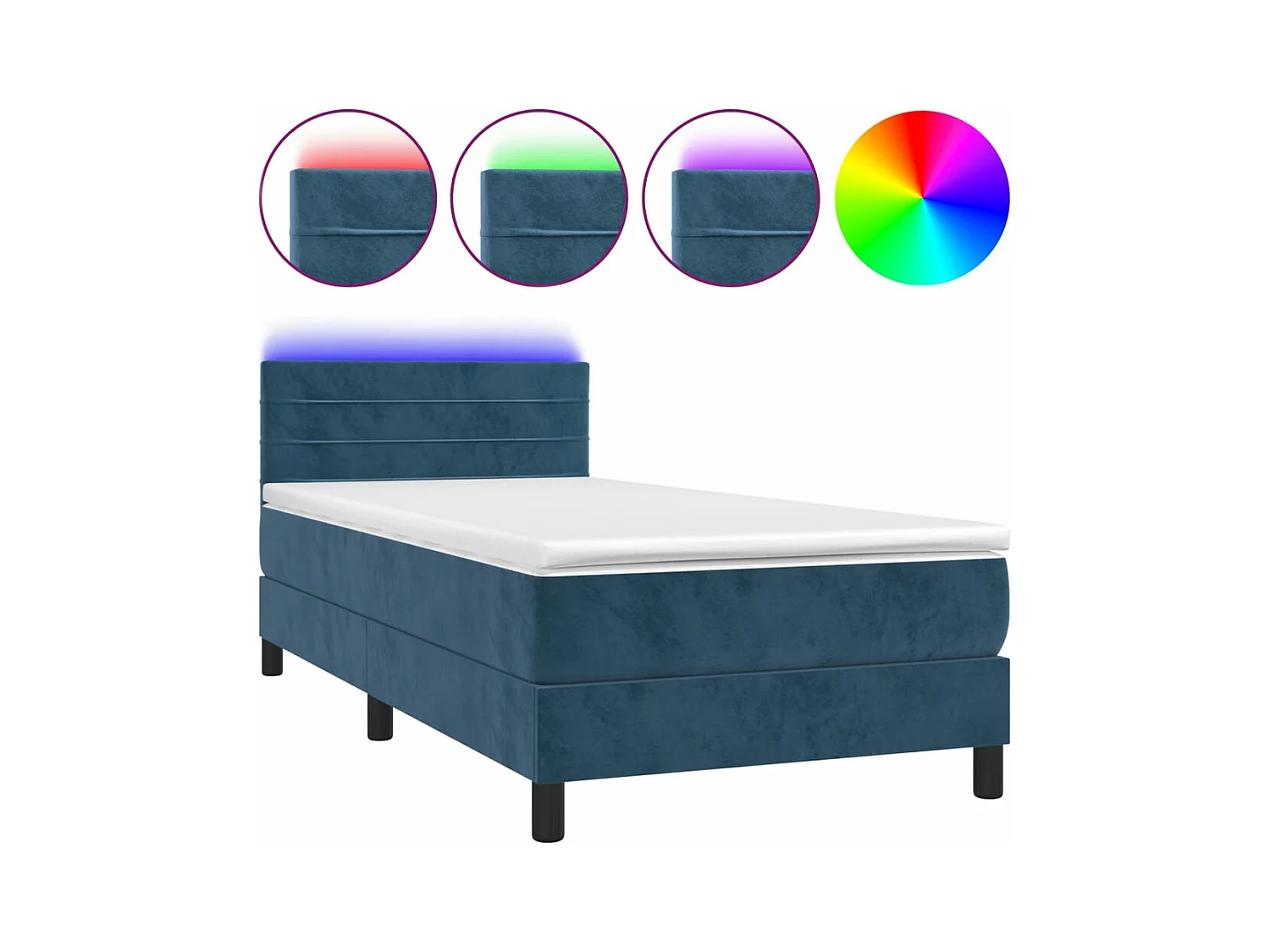 Letto a Molle con Materasso e LED Blu Scuro 90x200cm in Velluto