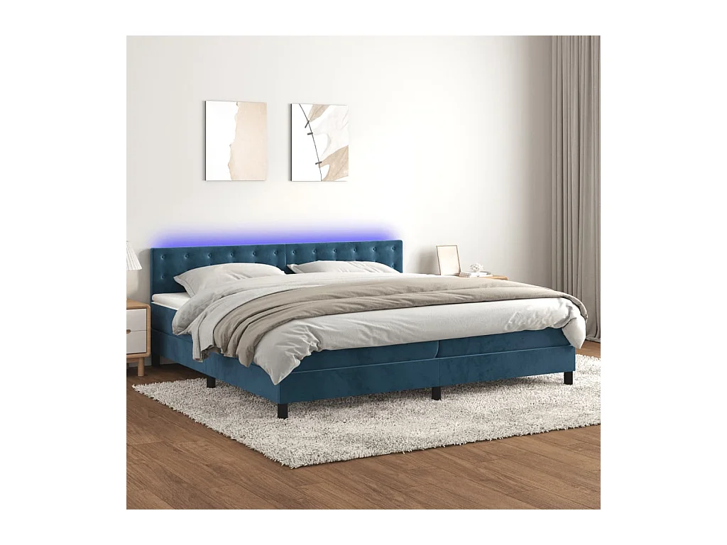Sommier à lattes de lit matelas et LED Bleu foncé 200x200 cm