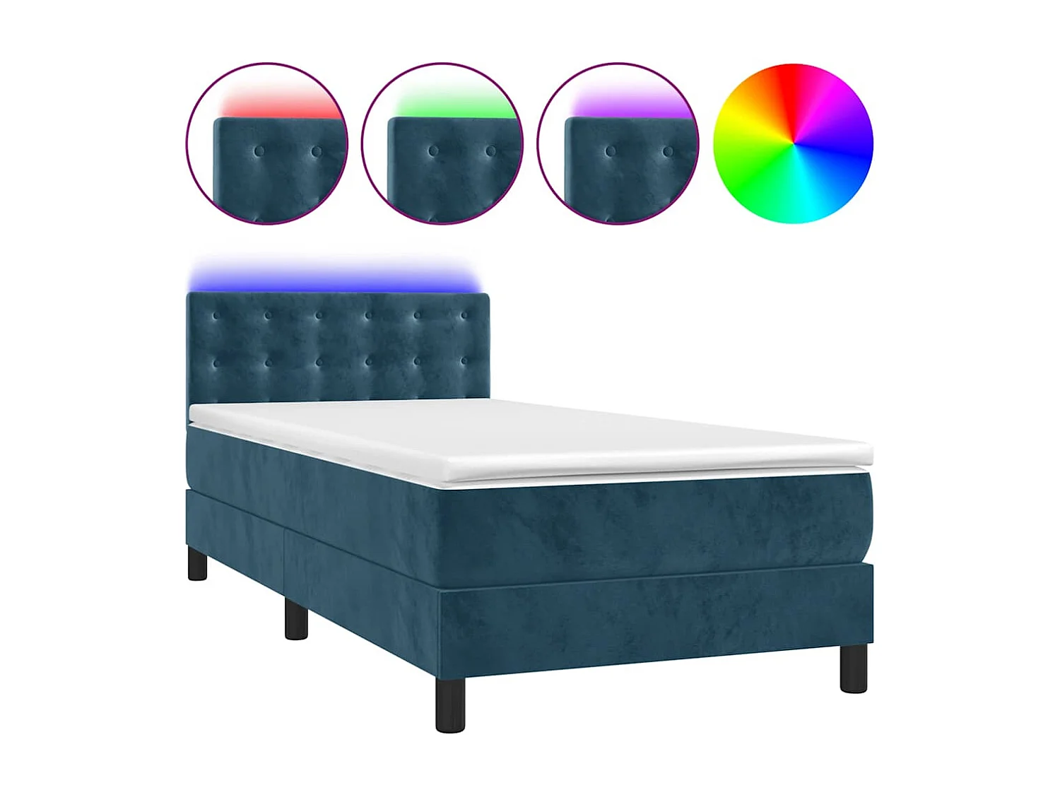 Cama box spring colchón y LED terciopelo azul oscuro 80x200 cm