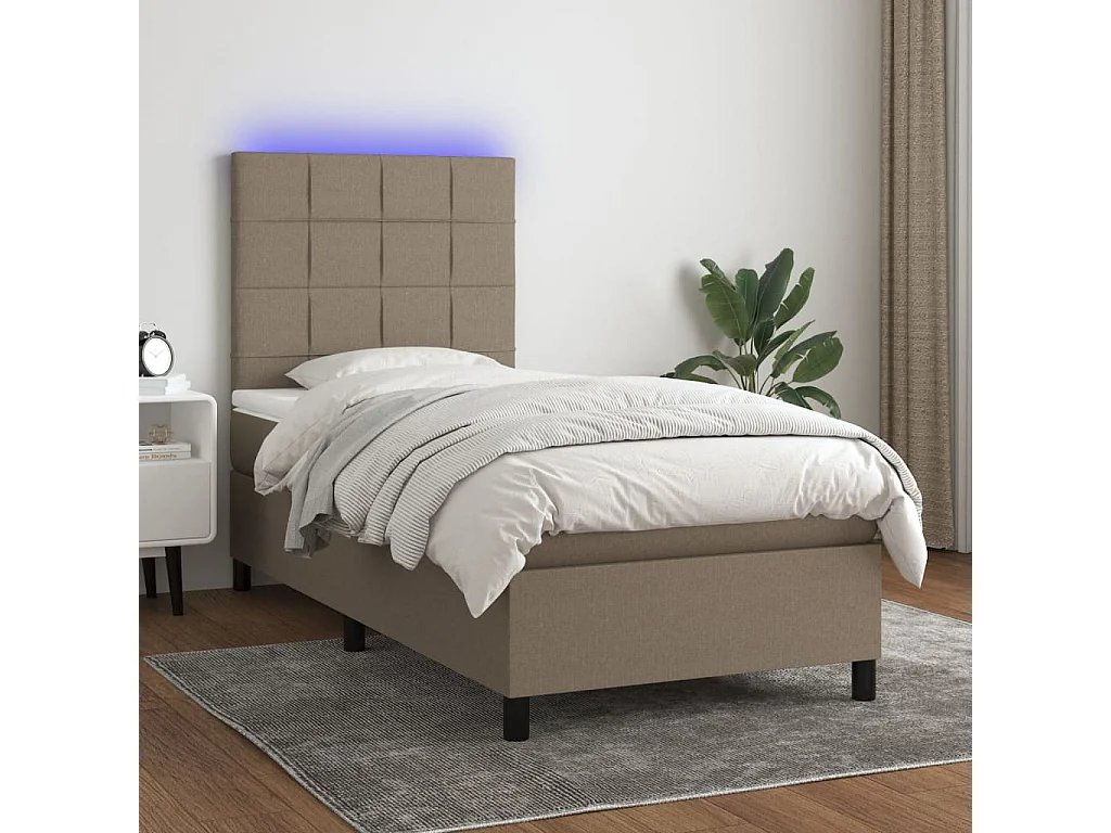 Sommier à lattes de lit et matelas et LED Taupe 100x200cm Tissu