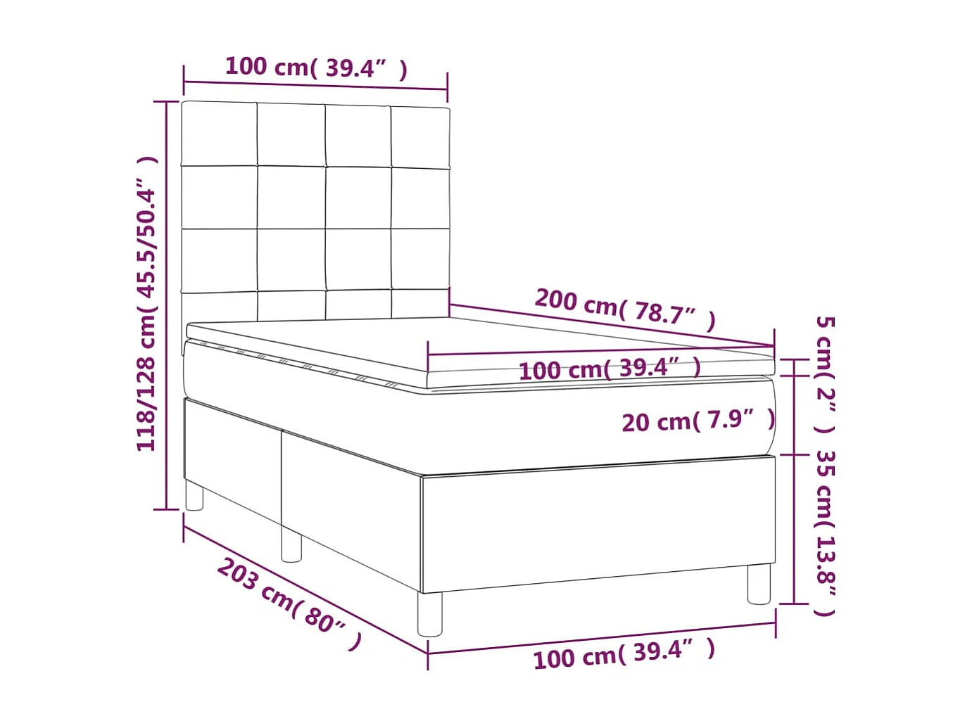Sommier à lattes de lit et matelas et LED Taupe 100x200cm Tissu