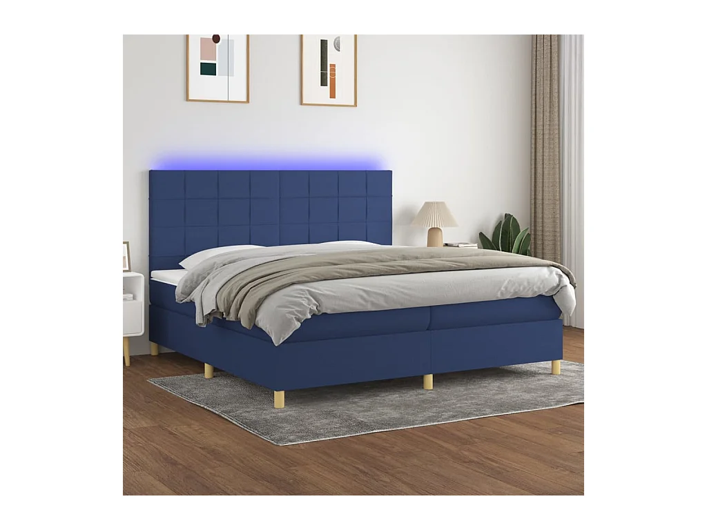 Letto a Molle Materasso e LED Blu 200x200cm in Tessuto