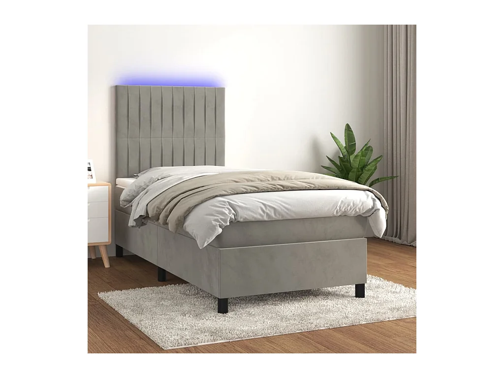 Sommier à lattes de lit matelas LED Gris clair 90x190cm Velours